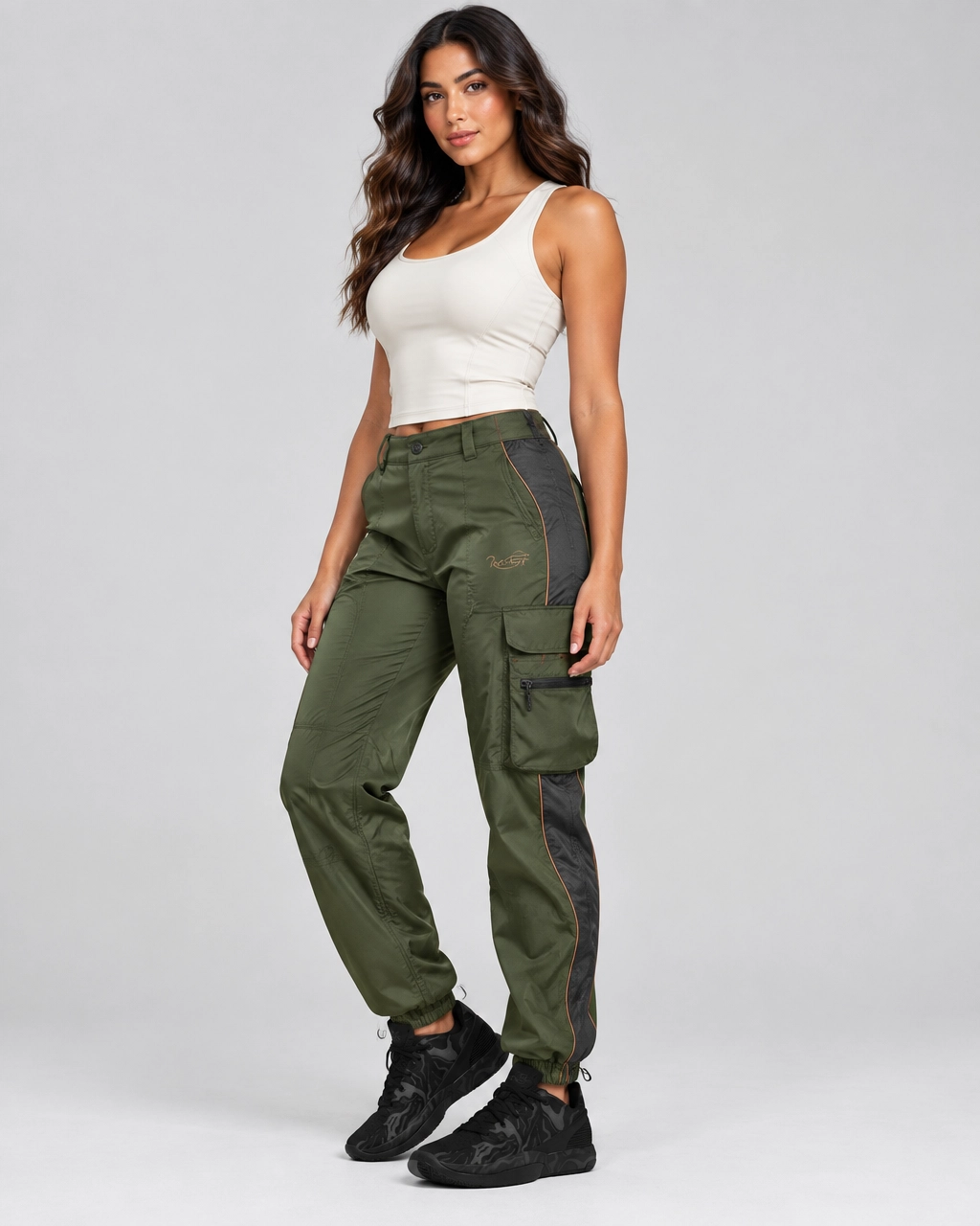 Roc Street Olive Green Cargo Track Pants