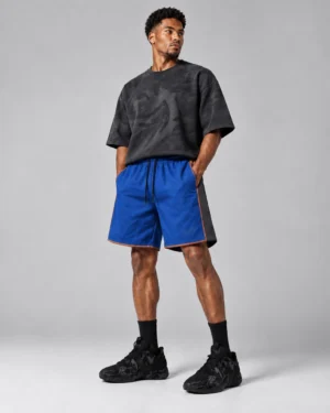 Blue Contrast Panel Performance Shorts – Relaxed Athletic Training Shorts