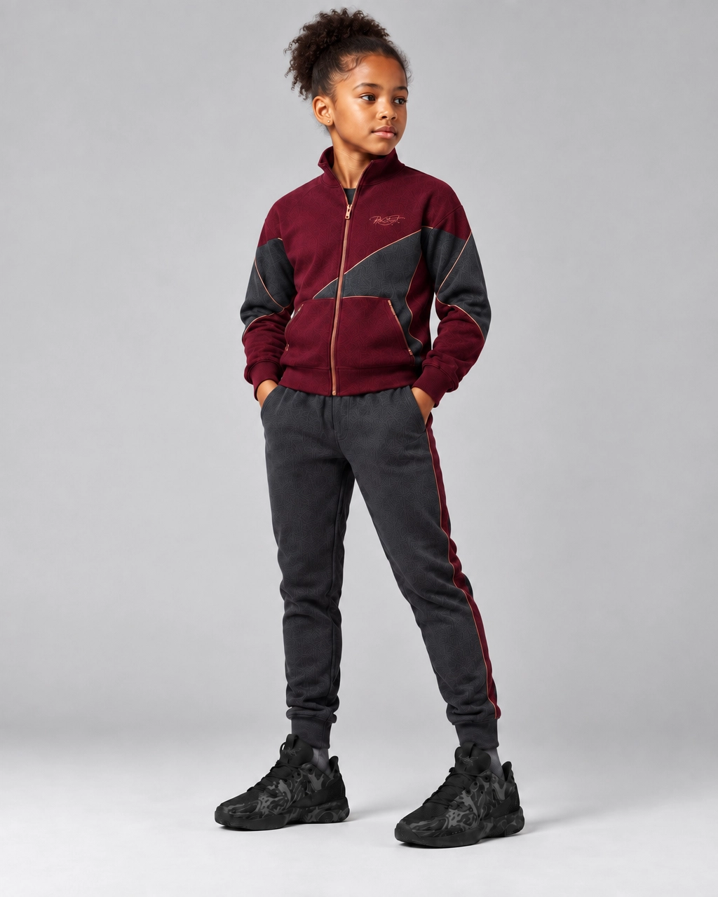 Roc Street Burgundy & Charcoal Full-Zip Activewear Jacket - Image 2