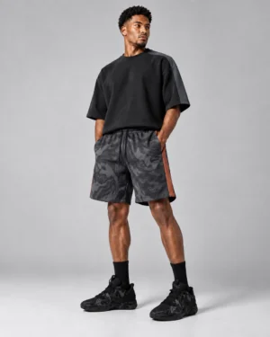 Black Camo Utility Shorts – Relaxed Fit Graphic Cargo-Style Shorts