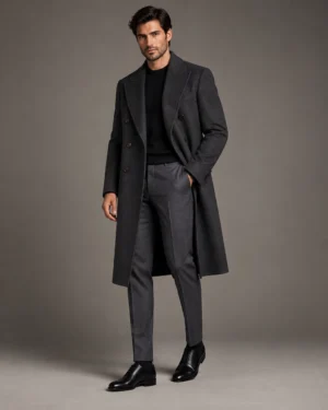 Signature Double-Breasted Long Overcoat