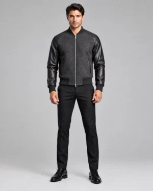Signature Leather-Sleeve Bomber Jacket