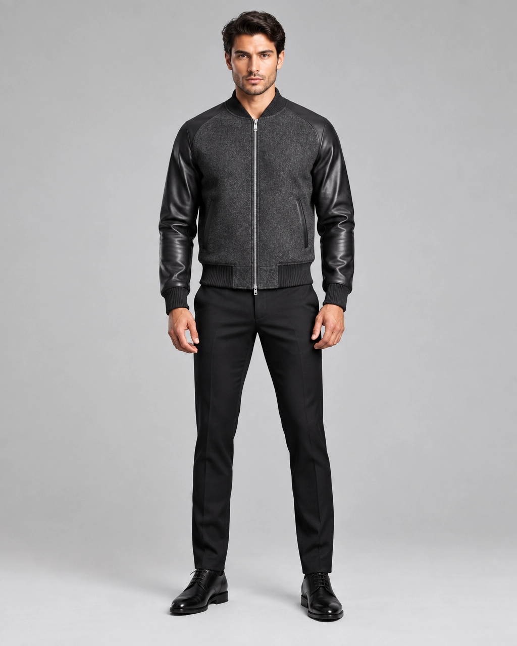 Signature Leather-Sleeve Bomber Jacket